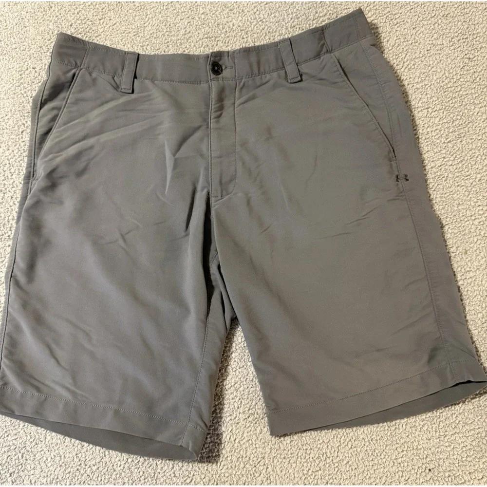 Under Armour The Match Play Shorts Gray Golf Stretch Flat Front Heat Gear Men 36